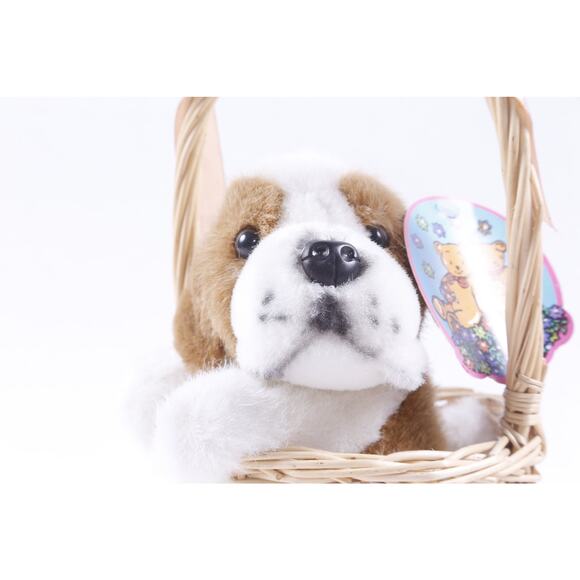 Adorable, Puppy in Basket, Gift Plush With Tag, White Brown, Dog, Interior - Picture 2 of 4